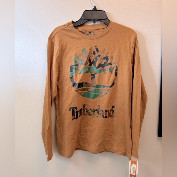 Timberland Brown Long Sleeve Logo T Shirt Cotton Casual Crew Neck L14/16 - Picture 7 of 9